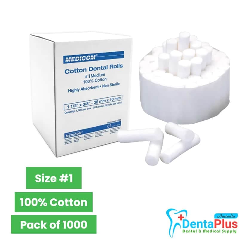Medicom Cotton Rolls – Size #1 (100% Cotton - Pack of 1000)