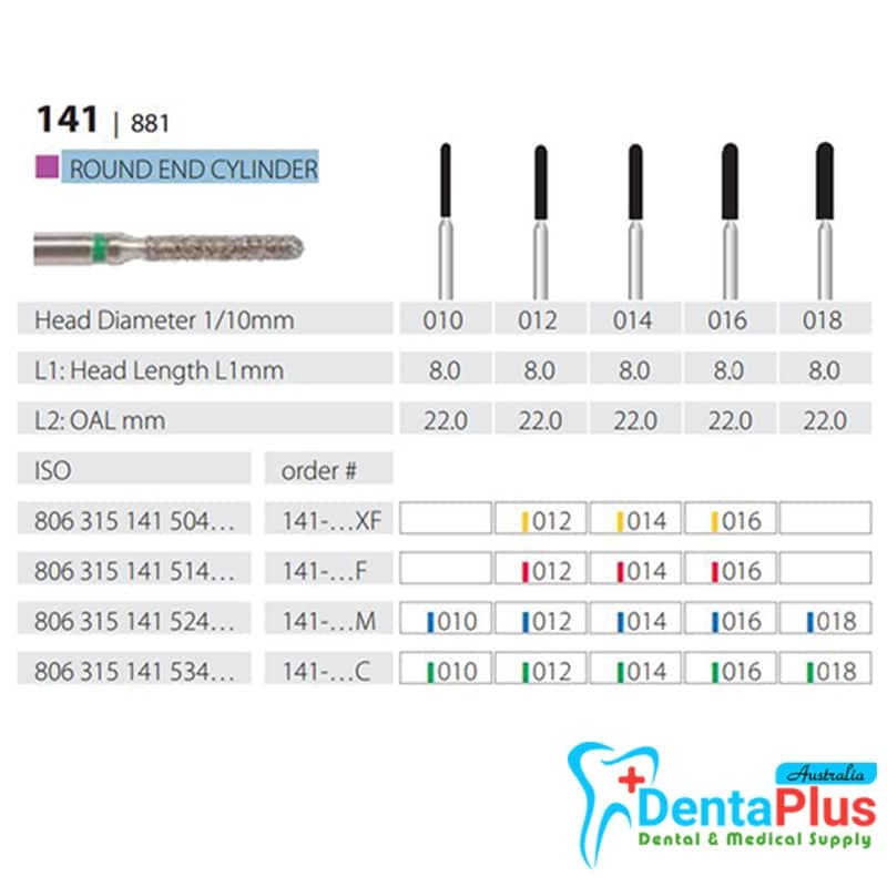 Diamond Burs Round End Cylinder ISO: 141-881 MDT #10Pcs/Box