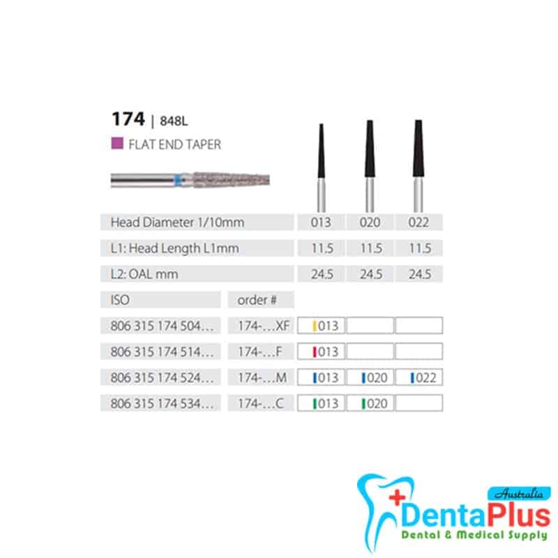 Diamond Burs Flat End Taper ISO: 174-848 MDT #10Pcs/Box